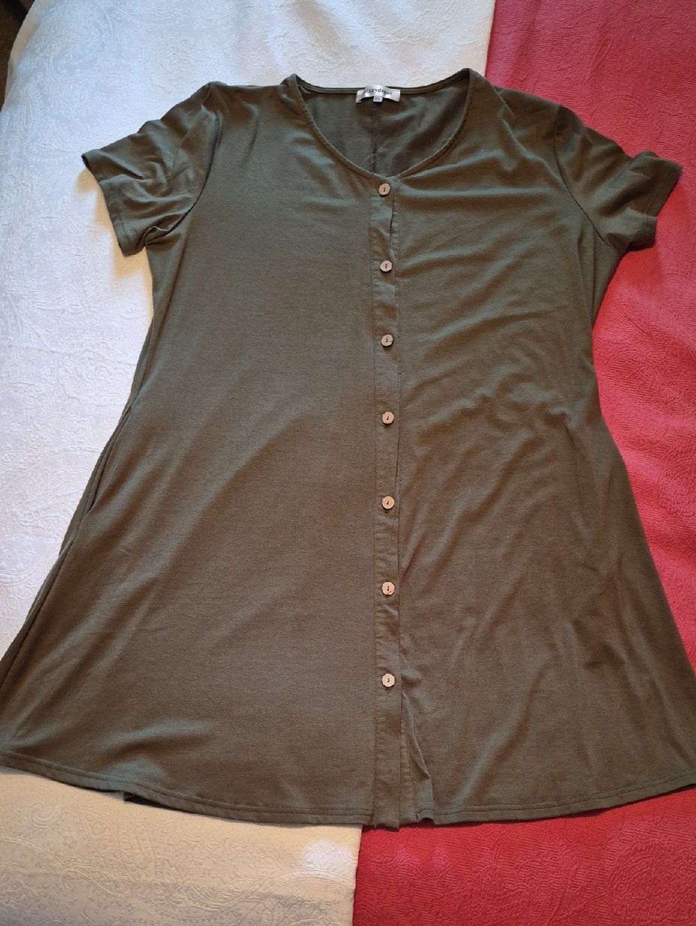 Women's Olive Button-Down Short Sleeve Mini Dress